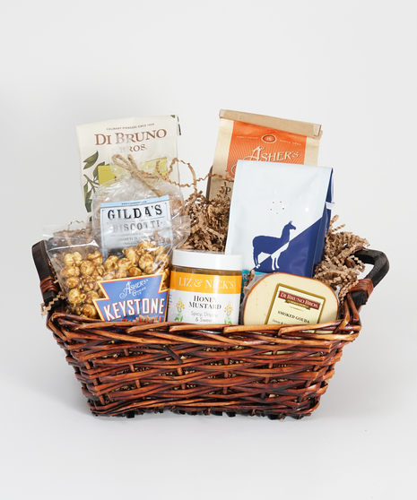 gift basket filled with local Philadelphia gourmet foods